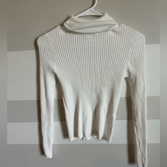 ZARA White Womens Ribbed Knit Turtleneck Long Sleeve Sweater - Picture 2 of 3